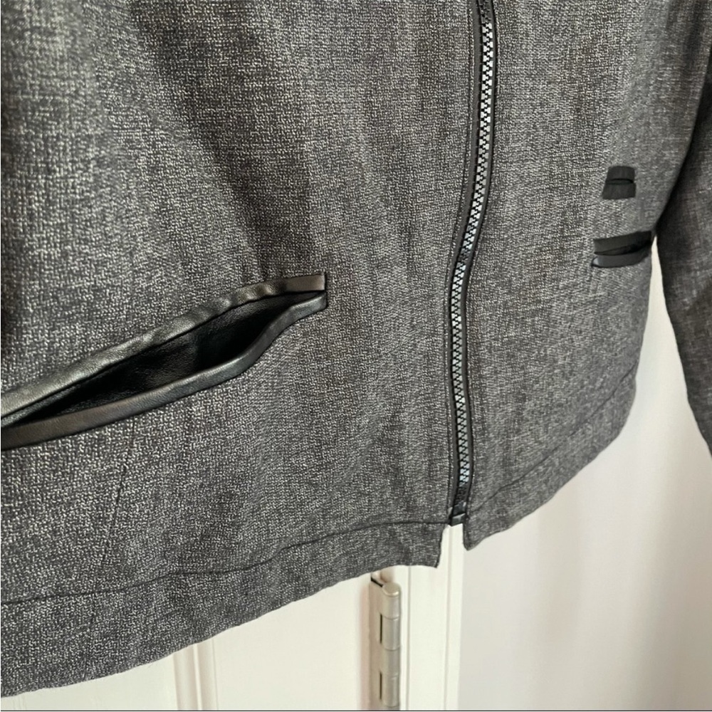 Gap Dark Gray Cotton Blend Zipper Faux Leather Trim Zip Jacket - Picture 2 of 7